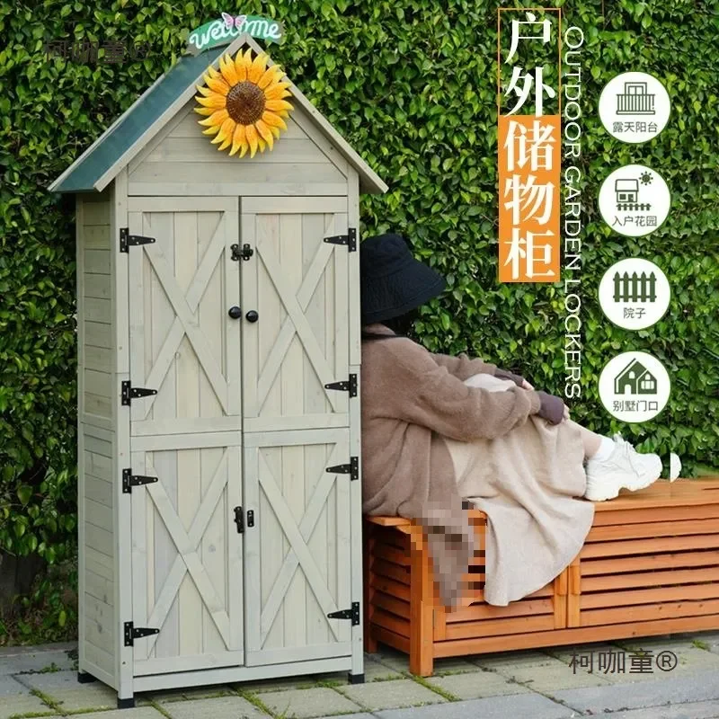 Outdoor Rainproof Storage Cabinet Garden Courtyard Tool Room Yard Locker Weather Resistant Sunscreen Protection for Tools