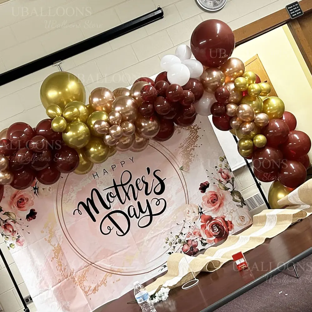 Burgunderrote Roségold-Luftballons, Bogen-Set, Metallic-Gold, Weiß, Burgunder-Luftballons, Girlande für Geburtstag, Hochzeit, Baby, Brautparty, Dekoration – Detail 4