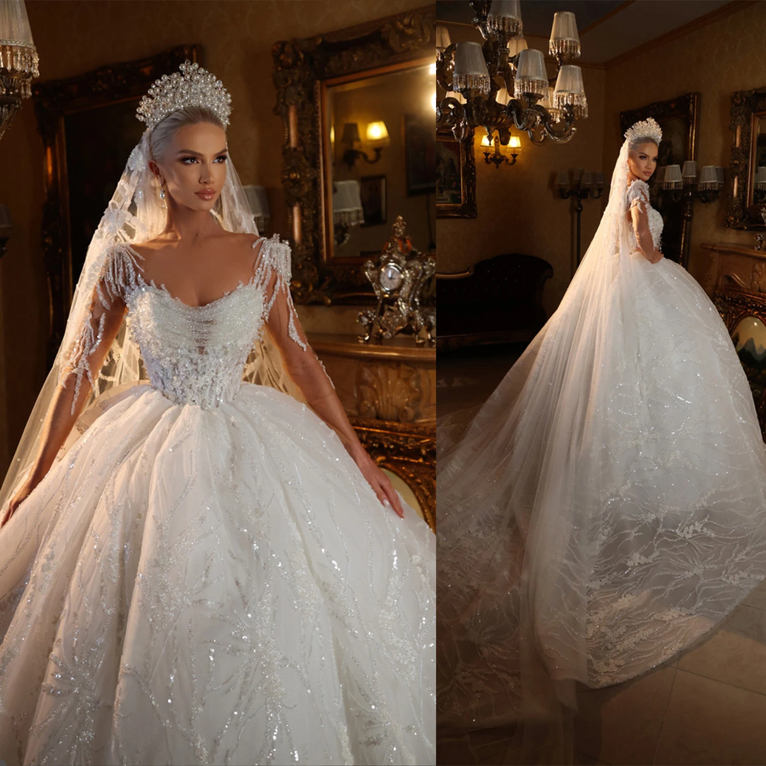 

Graceful Princess A Line Wedding Dresses With Veil Sweetheart Lace Applique Beading Bridal Gown Sweep Train Custom Size