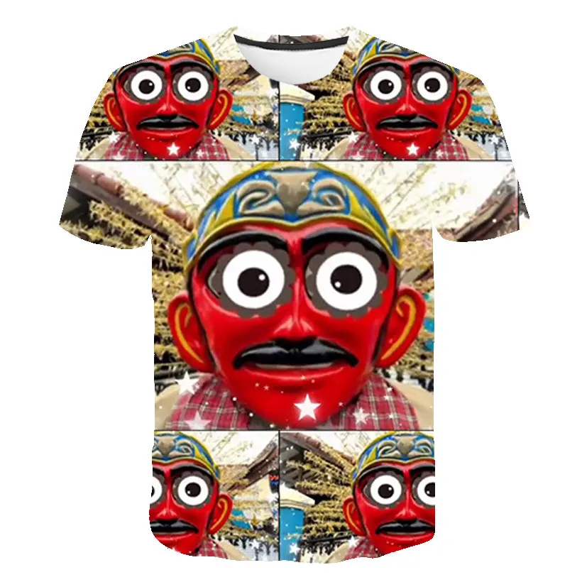 South America Ethnic Totem Feature Mask Harajuku Print Men\'s And Women\'s Crewneck Short Sleeve Street Hip-Hop T-shirt Top Summer