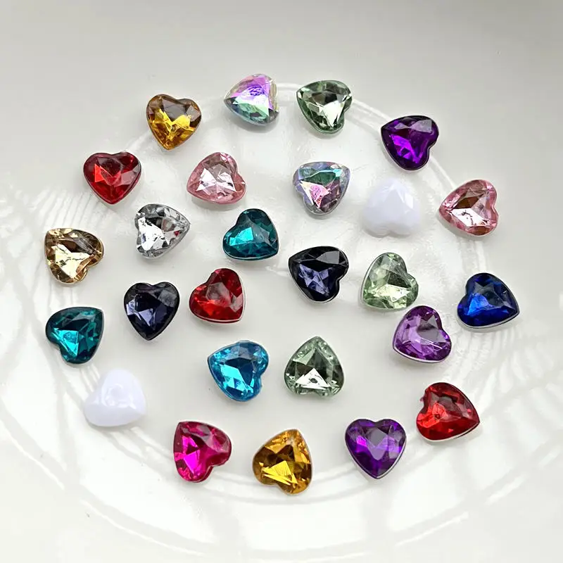 50Pcs16 colors 8mm heart-shaped pointed bottom crystal rhinestone handicraft acrylic rhinestone nail art bead DIY jewelry making