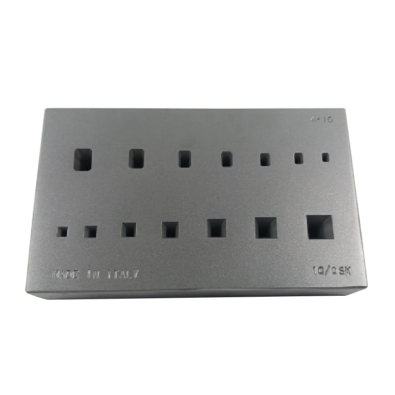 OMO Italy Bezel Forming Block #10/QSM 7 Square & 7 Emerald Rectangular Holes for Precision Gem Setting