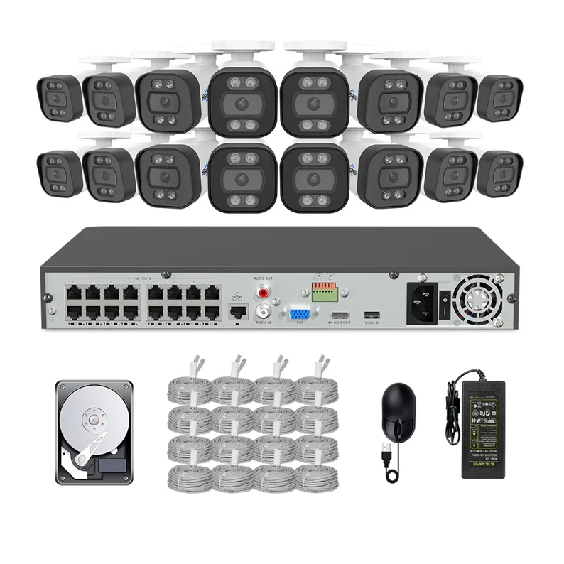 Hiseeu 5MP Vehicle detection two-way audio Cctv Set outdoor security camera alarm system 16 channel Ip surveillance systems