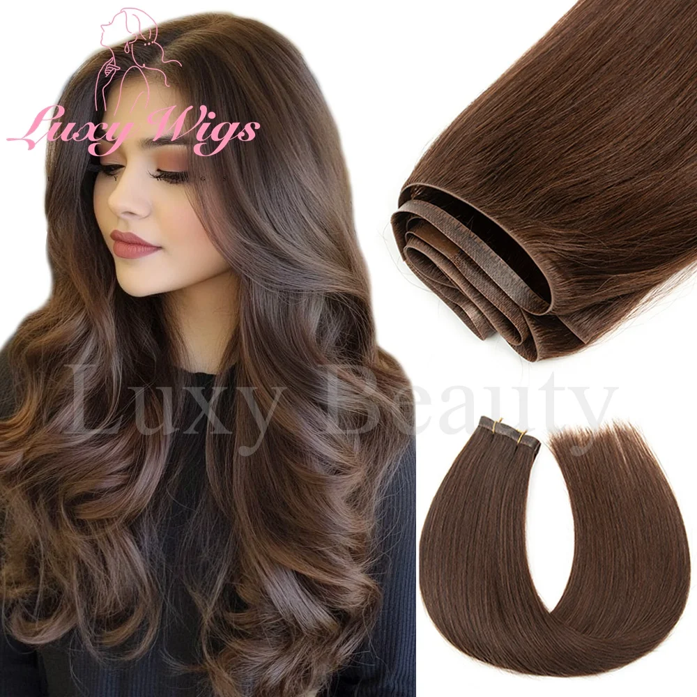 

Коричневые длинные невидимые ленточные пряди для наращивания волос из натуральных волос, плоские пряди с полиуретановой основой, пучки волос для пришивания, микролинки для наращивания волос