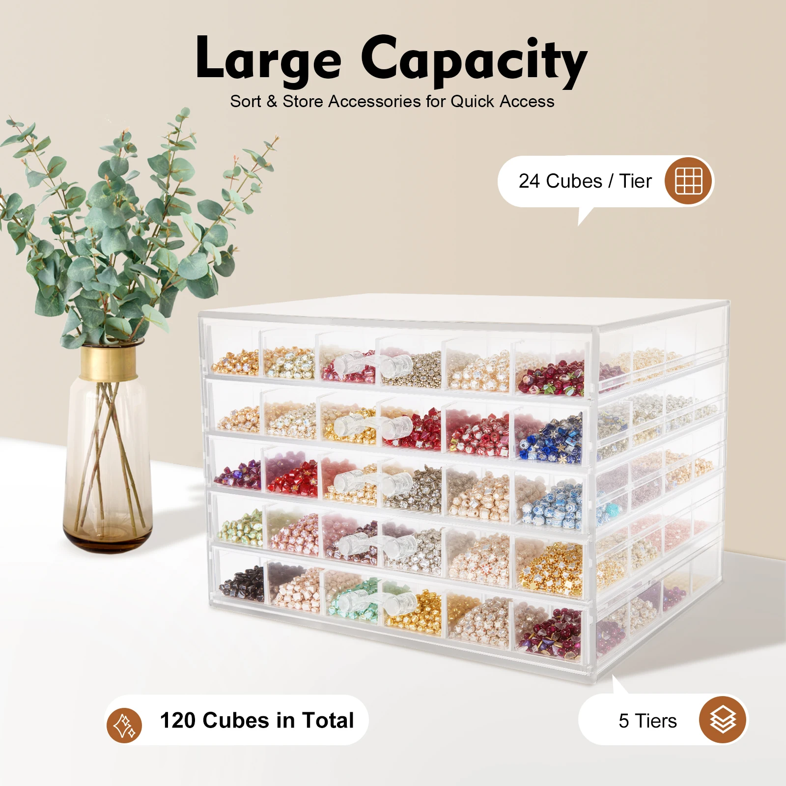 

Transparent Acrylic Nail Art Storage Box 5-Layer 120 Compartments Drawer Design for Nail Decorations Powders Sequins Organizer