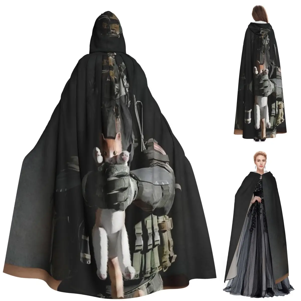 

Длинный плащ с капюшоном Konig Holding A Cat, средневековый костюм ведьмы, накидка для косплея, пальто на Хэллоуин для взрослых, унисекс