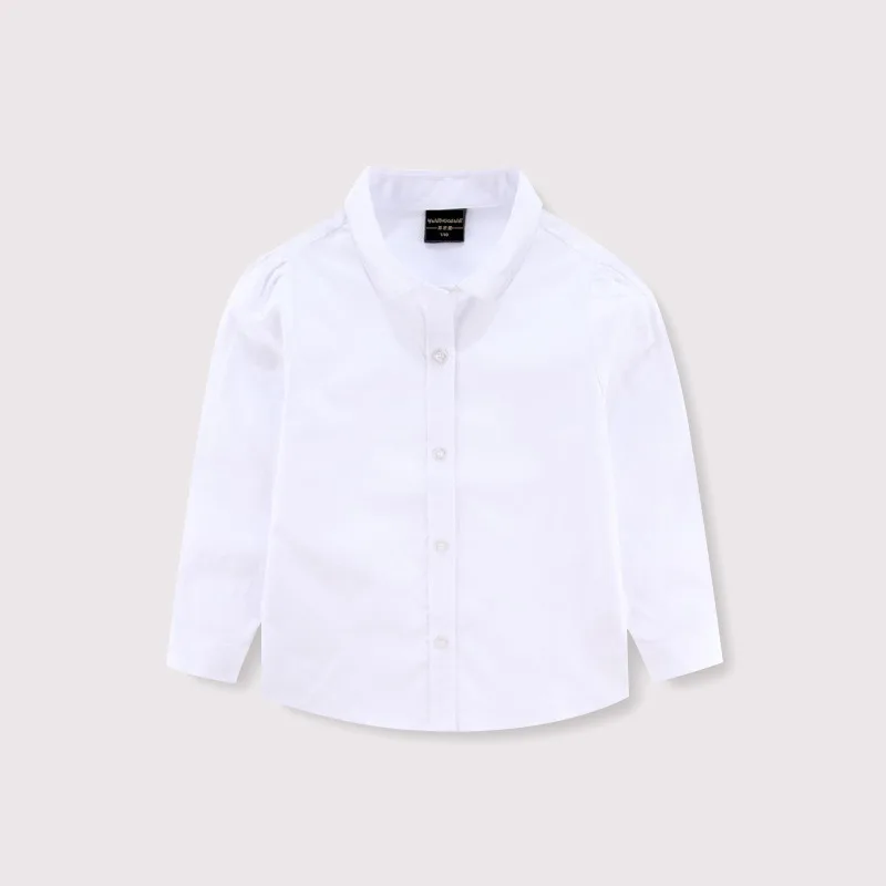 

White Girls shirt long-sleeved cotton spring and autumn new children's performance top primary school uniform