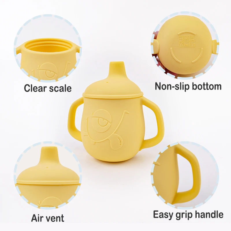 Gobelet à poignée portable pour bébé, vaisselle en silicone, bouteille d\'eau pour enfants, tasse à boire pour bébé, apprentissage du nouveau-né