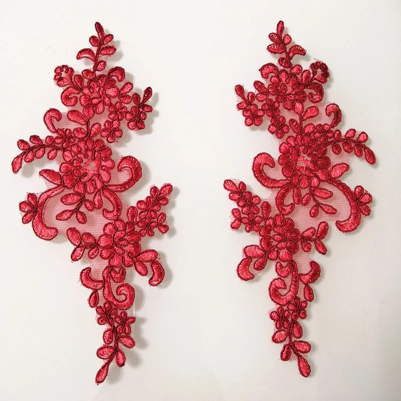 1Pair Embroidery Flower Lace Applique Sew On Patch Fabric DIY Neckline Sewing Decoration Craft Gown Wedding Dress Accessories