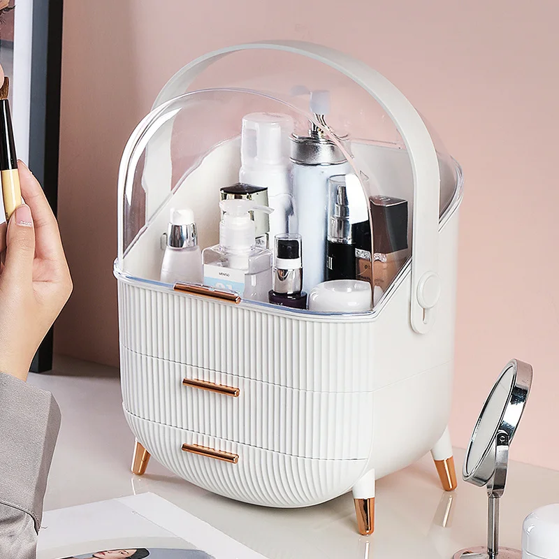Large Cosmetic Storage Box Desktop Capacity Dustproof Storage Rack Vanity Lipstick Cosmetics Jewelry Storage Cabinet Organizer