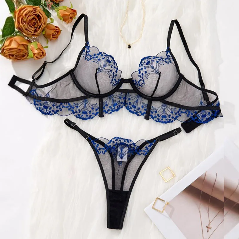 

Fairy Lingerie Set Floral Embroidery Transparent Underwear Intimate Erotic Lingerie Beautiful See Through Lingerie Ultra Sexy