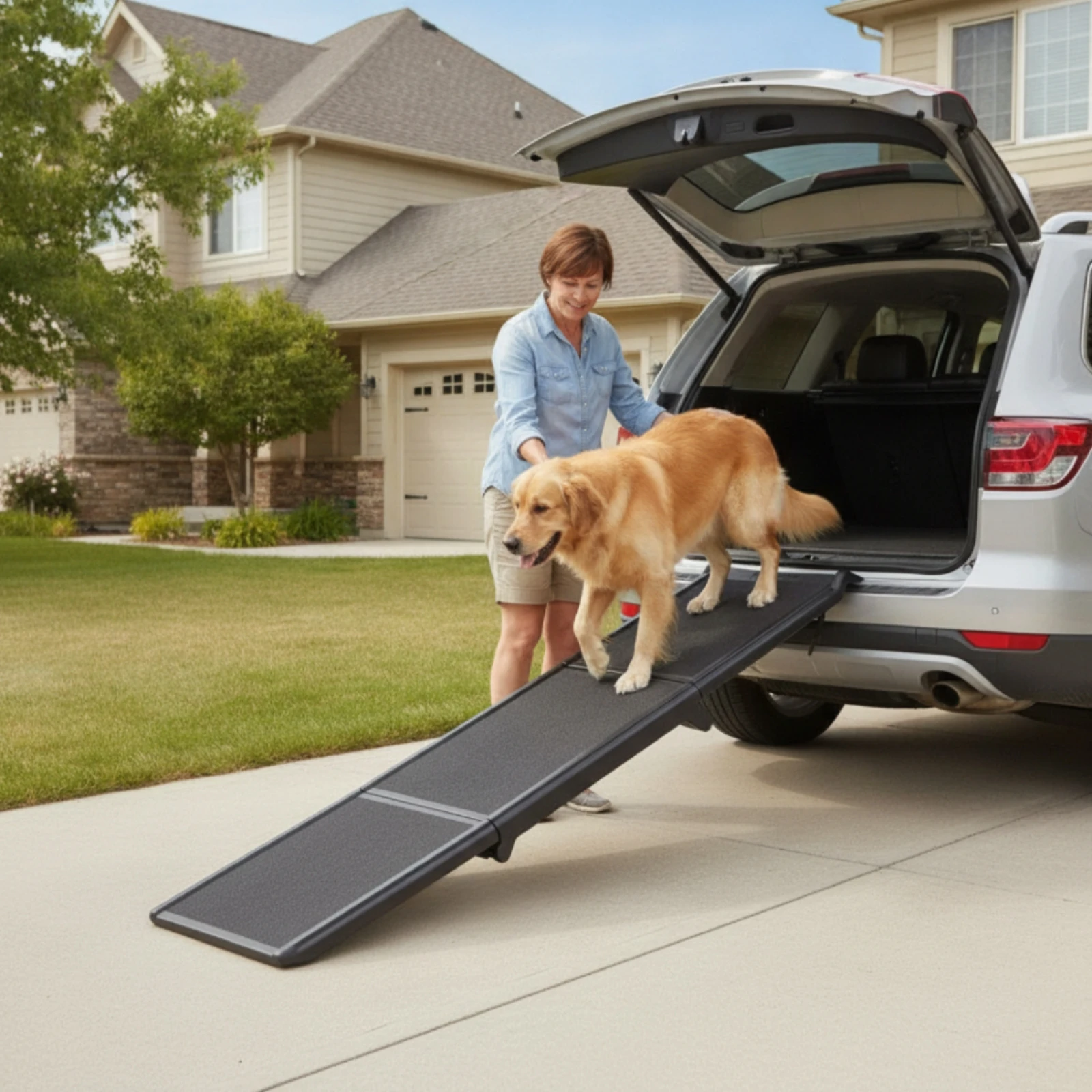 Dog Car Ramp Stable Portable Dog Ramp Lightweight Heavy-Duty for Older Dogs, Suvs, Road Trips