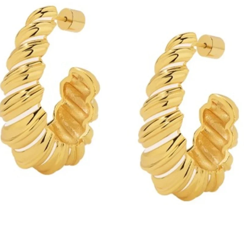 French Fashion High-end Threaded Twisted C-shaped Earrings for Women's Unique Trendy Styling Tourism Outdoor Jewelry