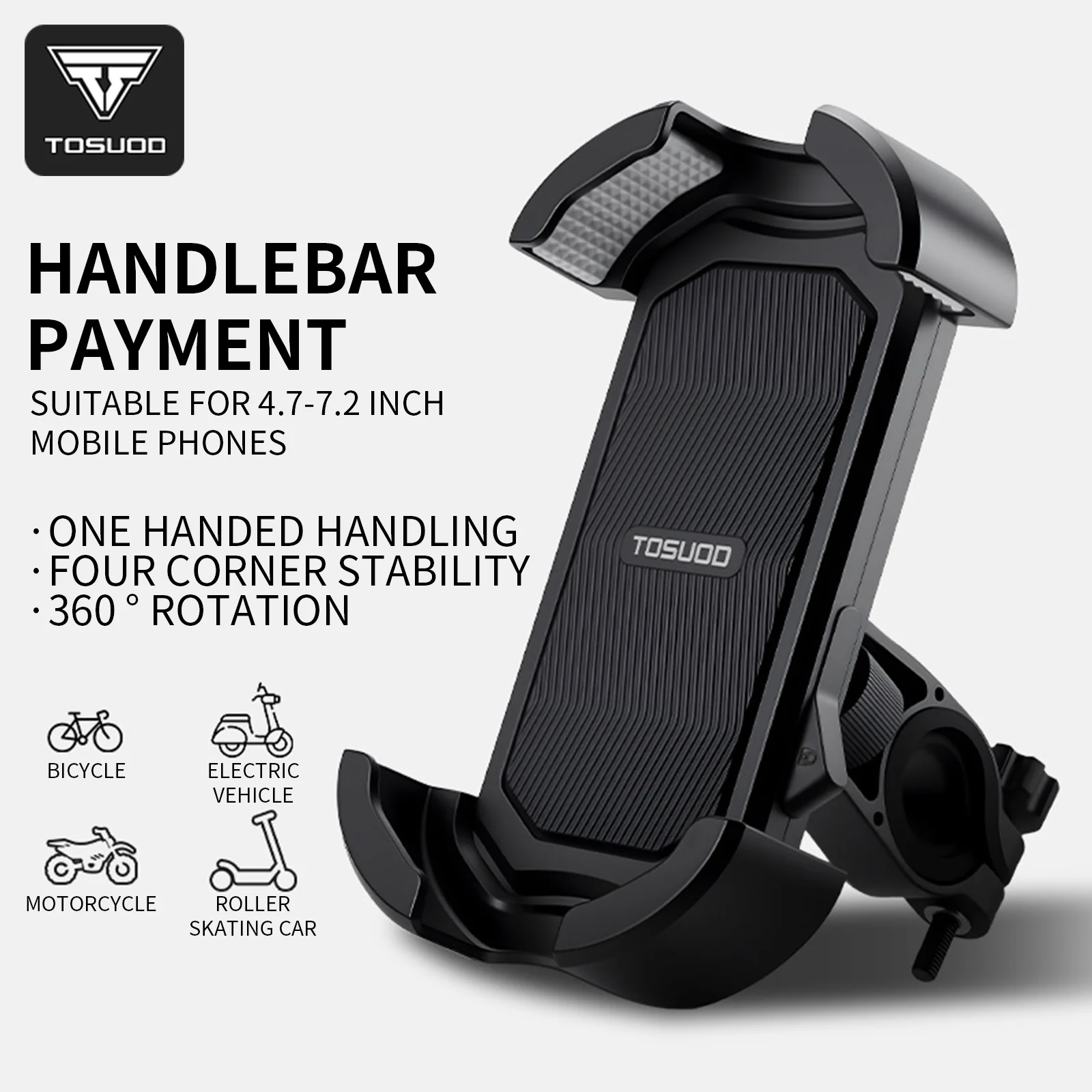 TOSUOD Motorcycle Phone Holder Motorbike Mirror Mobile Stand 360° View Cellphone Handlebar Bicycle Phone Holder