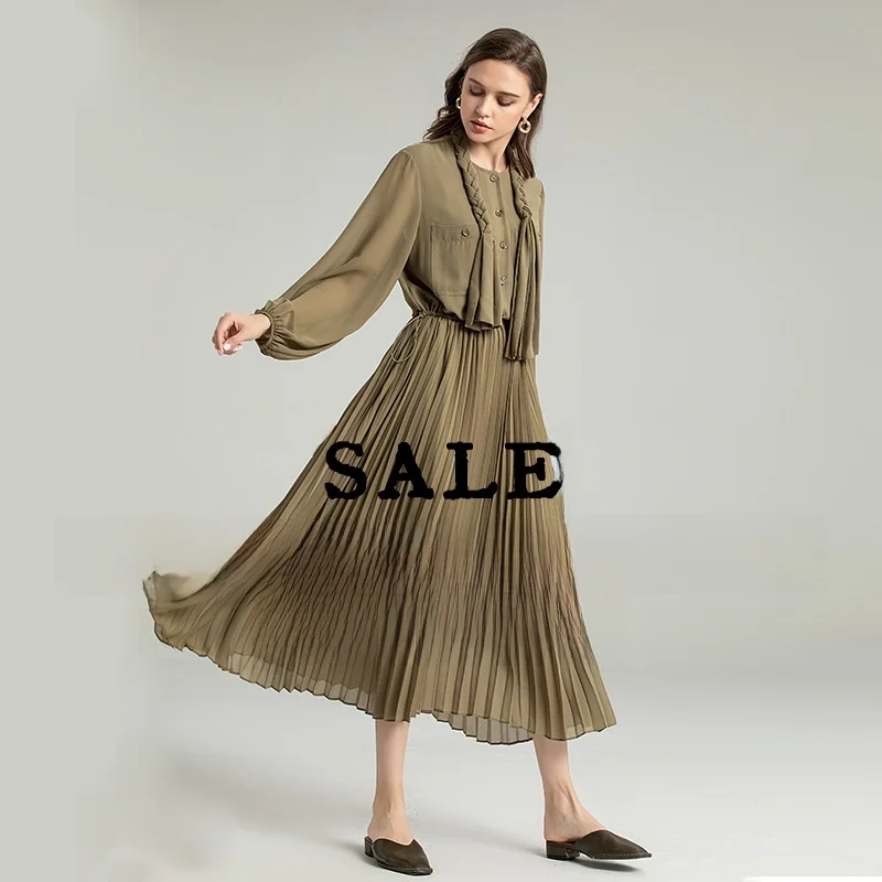 

NAAMSAAN Spring Summer New out of Sto Color Blo Set Women's Long Sve Dr Ci Commute Sle X Version Polyester Fiber