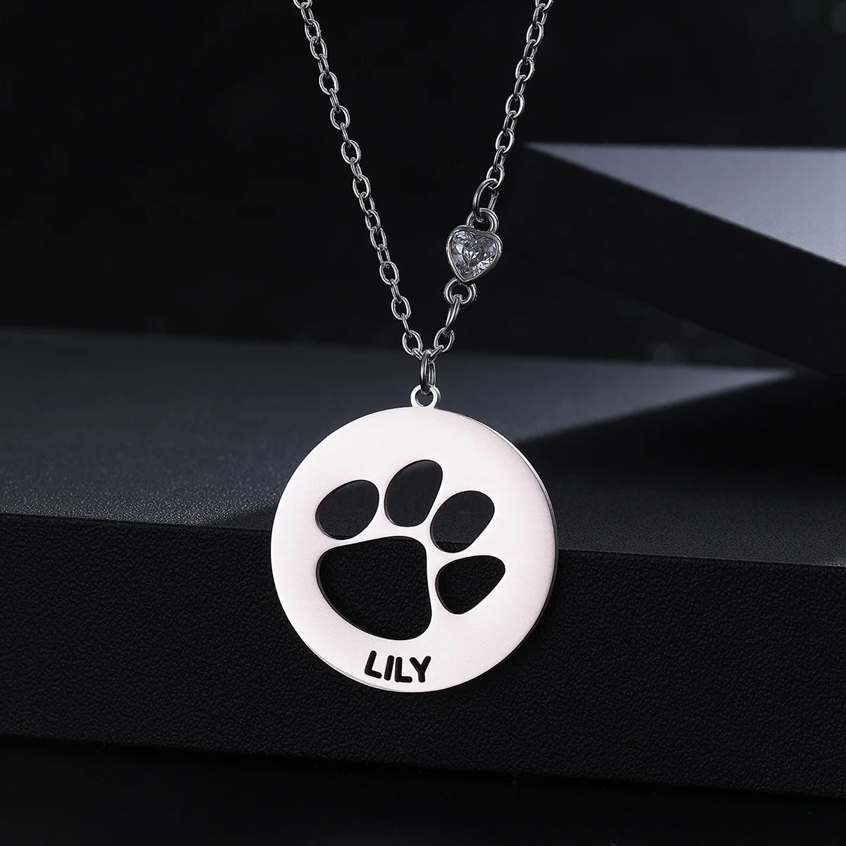 

Customized Name Stainless Steel Hollow Simple Cat Paw Print Necklace Men's and Women's Fashionable Pendant Necklace