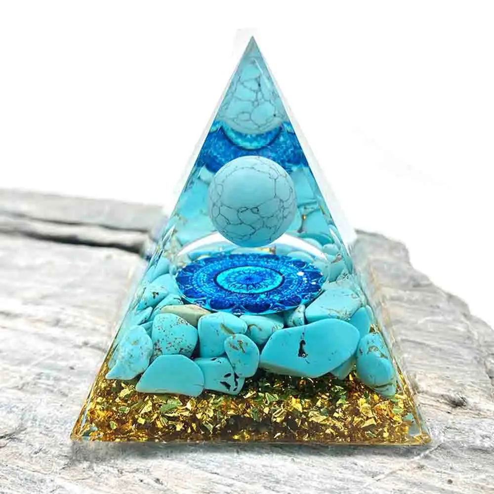 Orgone Pyramid Turquoise Ball Healing Crystal Energy Orgonite Pyramide Emf Protection Meditation Tool Yoga Quartz Crafts