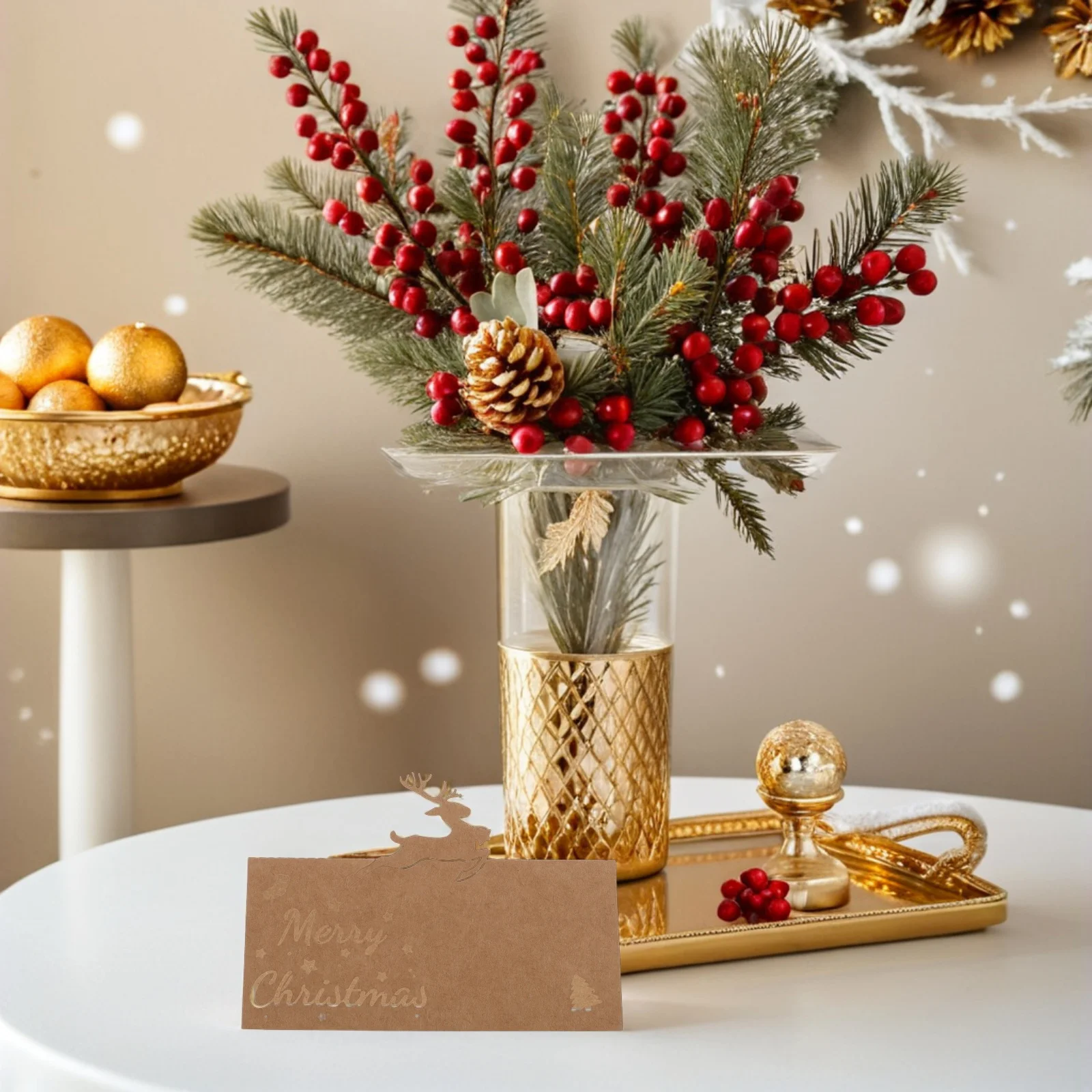

50Pcs Christmas Place Cards Reindeer Snowflake Table Decorations for Wedding Dinner Party Holiday Seating Cards