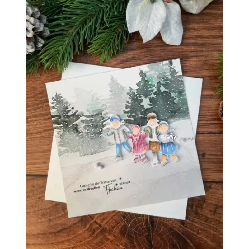 

Металлические вырубные формы Piggy Craft для скрапбукинга: Рождественские мотивы, катящиеся на лыжах дети, трафареты для вырезания и вырубки, ножи для бумаги, шаблоны для творчества