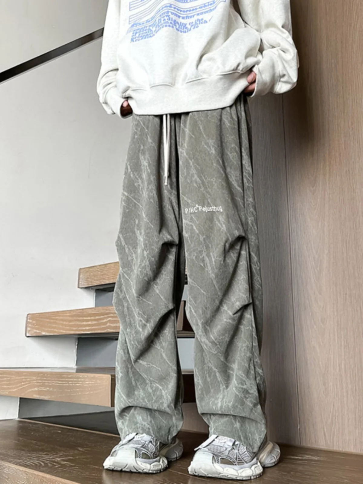 

Khaki Corduroy Workwear Pants Autumn Sle Men's Folded Straight Leg Oversize American Retro Pants Casual Loose Fit Trousers