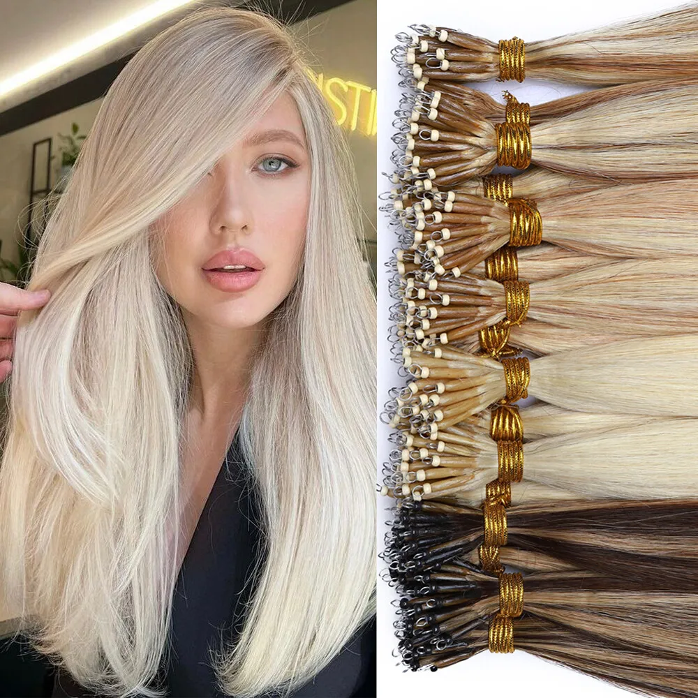 

100% Human Hair Nano Ring Hair Extensions Straight Weft Professional Strands For Natural Looking Hair Volume