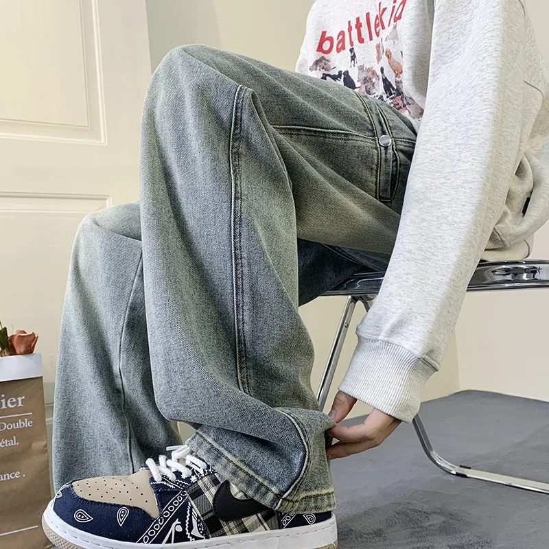 

Мужские рабочие джинсы в американском стиле, свободные, широкие, прямые, длинные брюки, весна-осень, новая трендовая модель, повседневные брюки от известного бренда