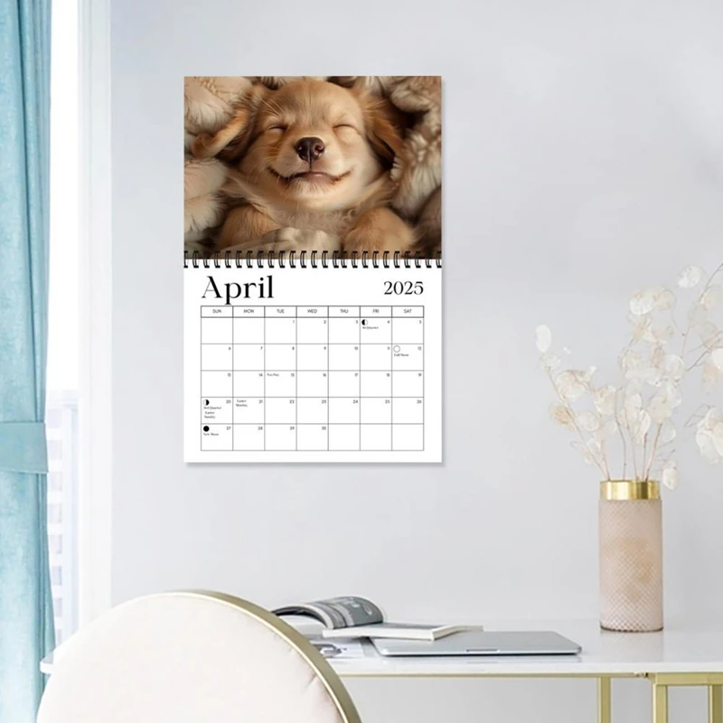 Calendrier mural drôle avec motif de chien endormi, rappel de vacances, maison et bureau, outil de gestion du temps, licence 03, 2025