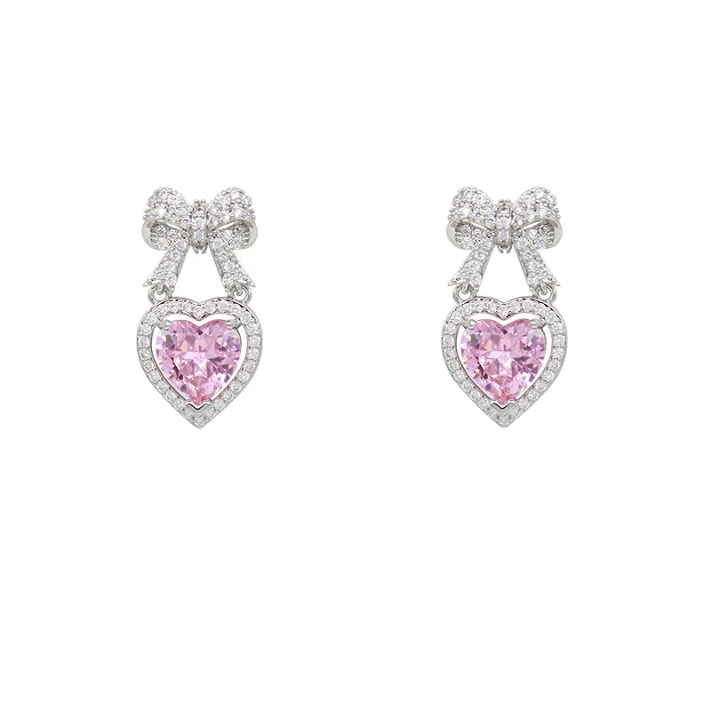 

Love Heart Butterfly Earrings for Women Pink Zircon Bowknot Stud Earrings Luxury Designer Fashion Jewelry Gift Party