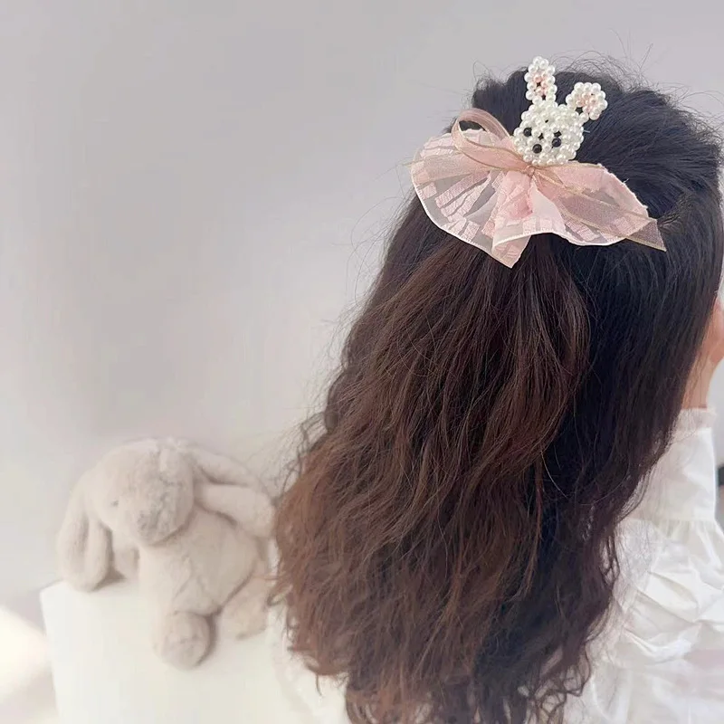 Hair Ties Hair Clips for Girls Bear Rabbit Floral Dress Faux Pearl Metal Lightweight Standard Size Mixed Color Hair Accessories