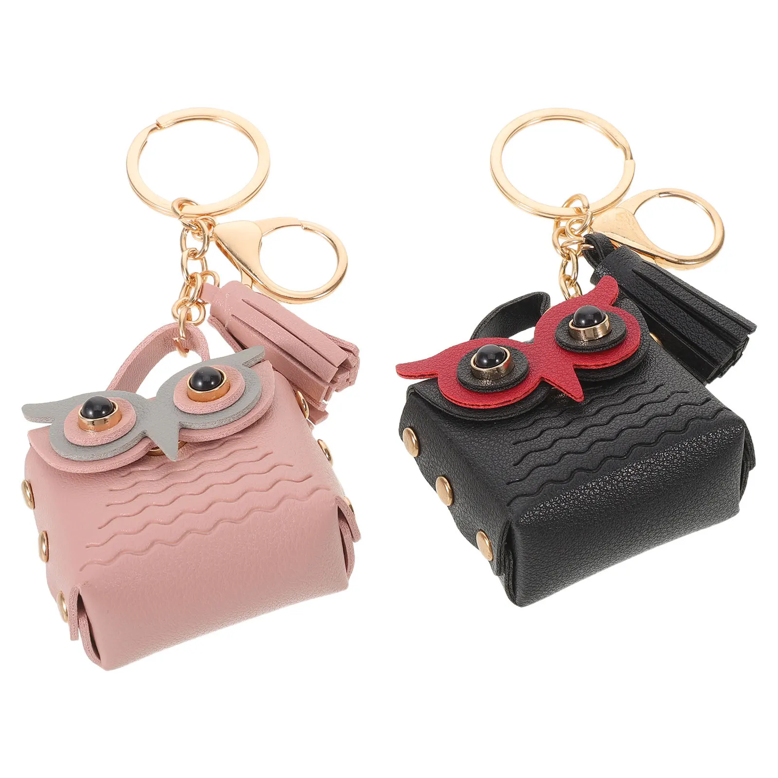 

2pcs Mini 5X5Cm Owl Coin Wallet Keychain Pu Couple Key Ring Holder Cute Animal Charm Bag Accessory For Women Girls