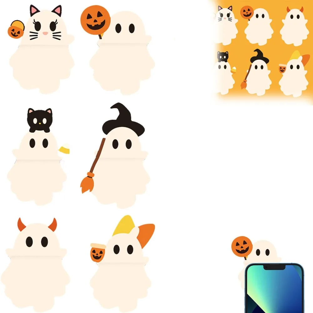 

Cute Stick-On Ghostees Mystery Phone Buddy Mini Surprise Toy Telephone Topper Halloween Pumpkin Ghost Phone Charm for All Phones