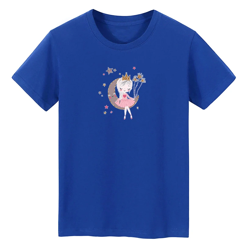 Women Moon Girl Graphic T Shirt Cute 2024 Streewear Clothes Tops Tee