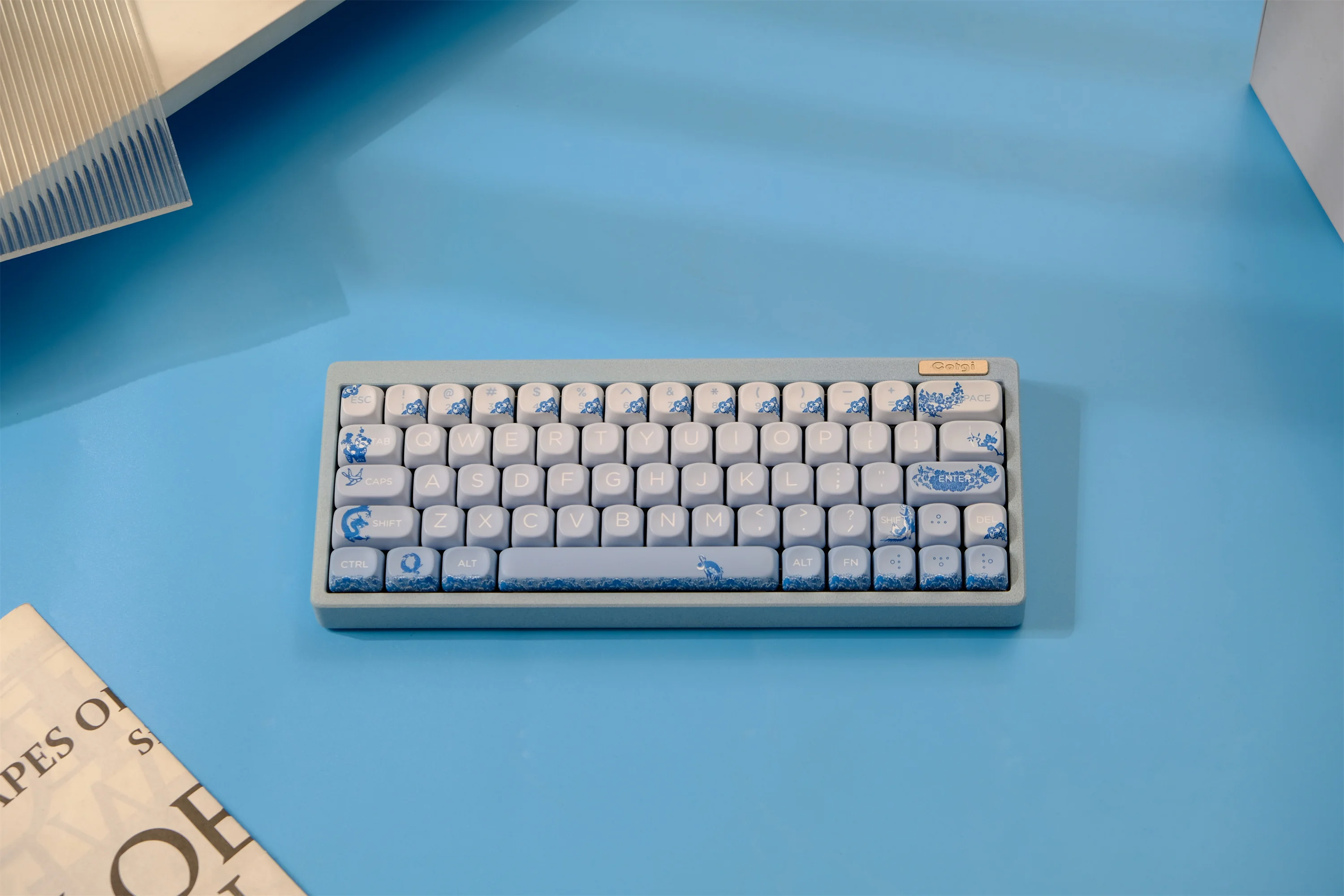Blue White Porcelain Keycaps 132 Keys PBT Material MOA Profile DYE-SUB Personalized For MX Switch Alice Mechanical Keyboard