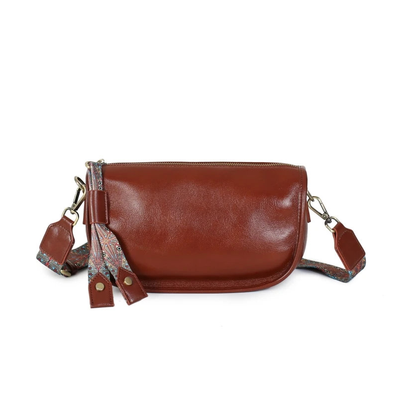 

Latest Fashion Small Handbags Female Waterproof Designer Real Cowhide Leather Sling Saddle Bag with Strap
