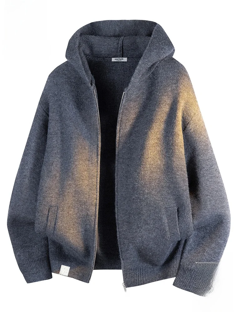 

Мужской вязаный кардиган Paul Frank с капюшоном, повседневный, свободный, теплый свитер, модный дизайн с головой обезьяны, осенняя новинка