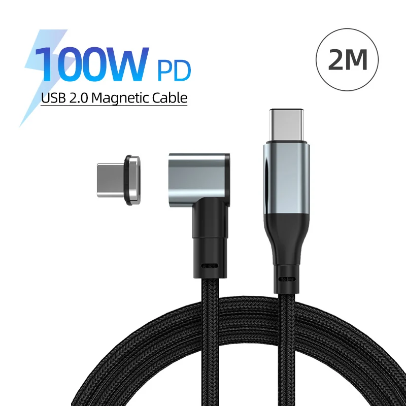 24Pin 100W Magnetic PD Fast Charging Type C Angle Cable with Emarker Chip 2M Type-c Magnetic Cable for MacBook Pro Laptop USBC