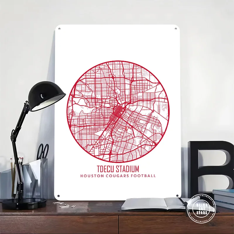 Houston Cougars 3D Printed Texture Poster Personalized Wall Art Retro Metal Tin Signs for Decoration Room Home Decor Items Funny