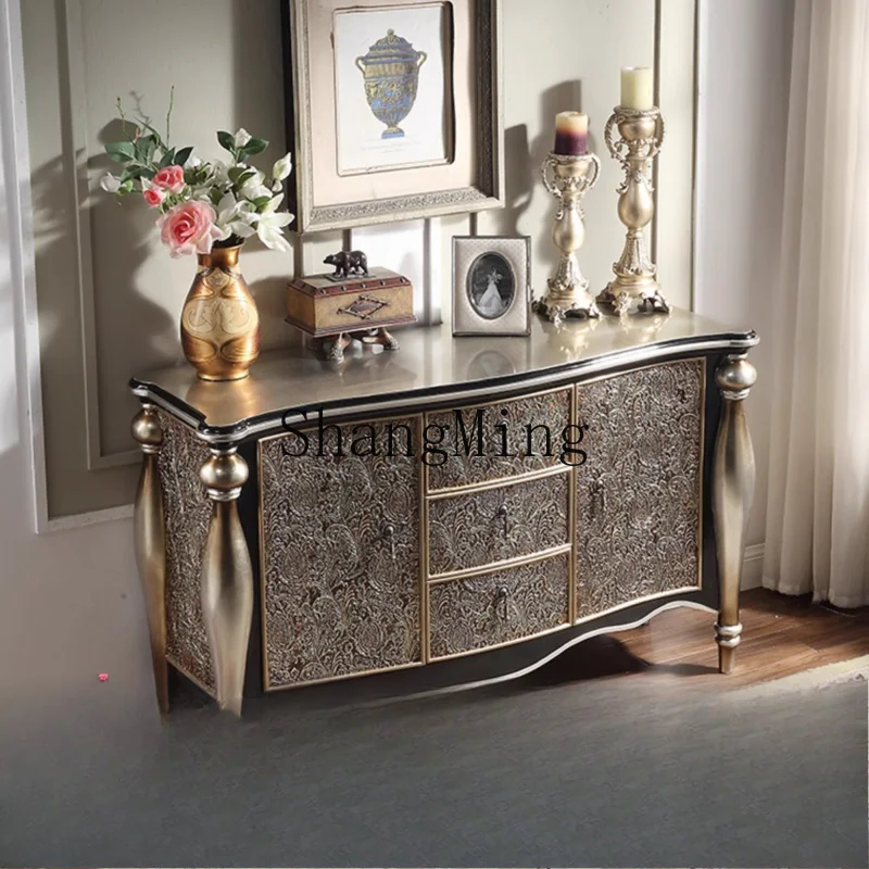 

CLSolid wood villa home restaurant Tea and meal side partition decorative cabinet light luxury carved entrance cabinet