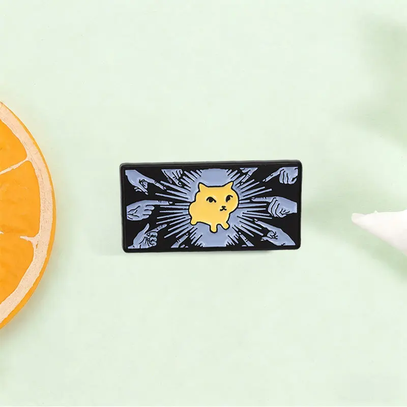 Cartoon Funny Finger Yellow Cat Brooch Cute Casual Commute Metal Badge Pins DIY Clothing Bags Hat Scarf T-shirt Jeans Accessory