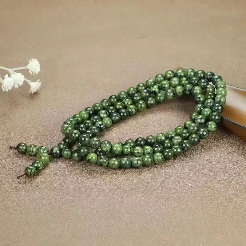 Natural Green Jade Bracelet Tibetan Medicine King Stone Jade Magnet Mala Necklace 108 Beads Multilayer Tassel Charm Bracelets