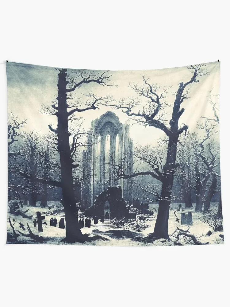 Monastery Graveyard under Snow by Caspar David Friedrich Tapestry Hanging Wall House Decoration Tapestry