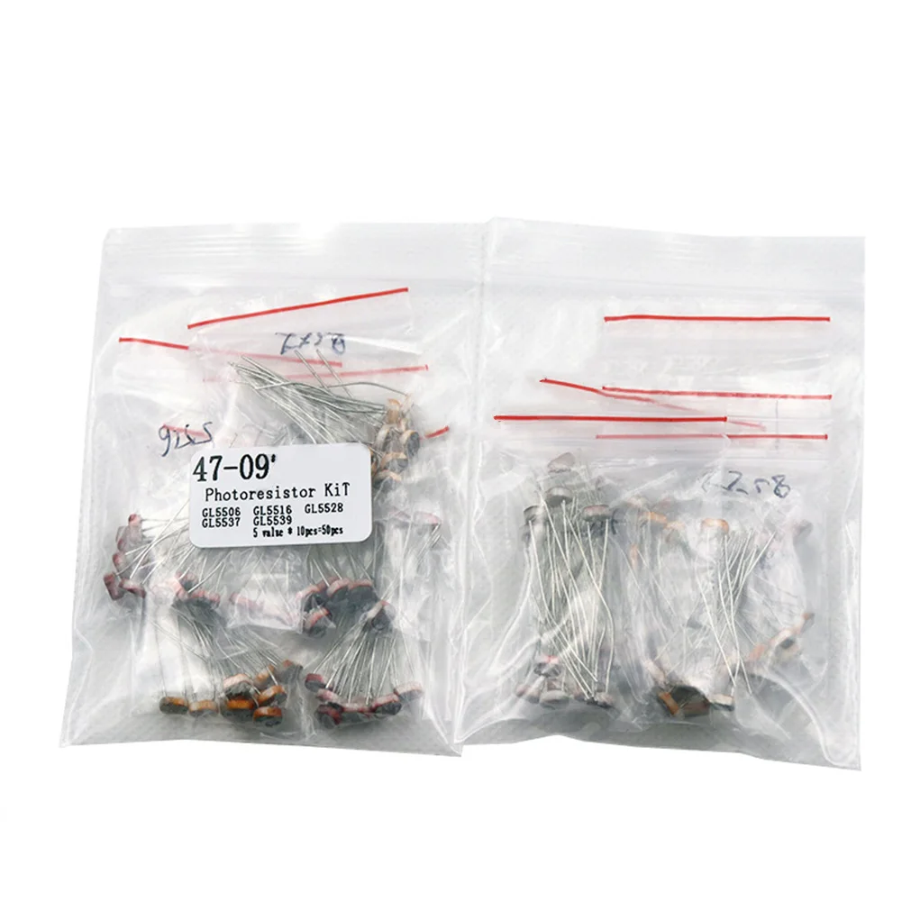 50pcs LDR Photoresistor Kit GL5506 GL5516 GL5528 GL5537 GL5539 Light Sensitive Resistor Assortment For DIY Electronics P/rojects