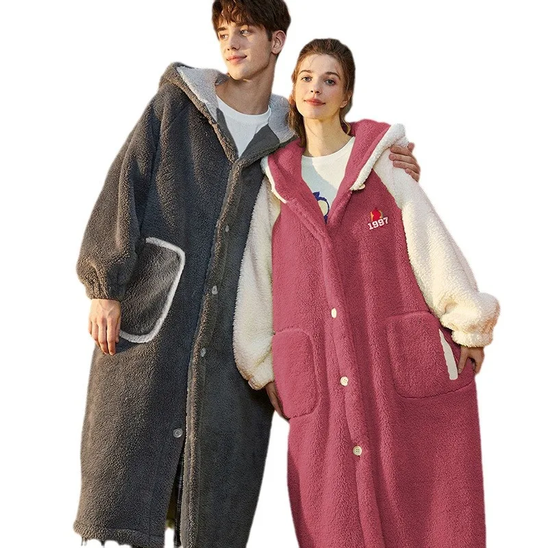 New men gentleman Pajamas couple autumn and winter plush thickened comfortable mild nightgown Loungewear can be worn outside