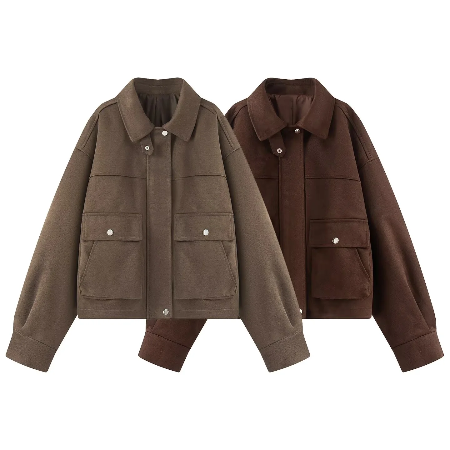 UNIZERA2025 otoño nueva mujer casual moda simple versátil solapa cremallera bolsillo grande chaqueta de piloto de manga larga