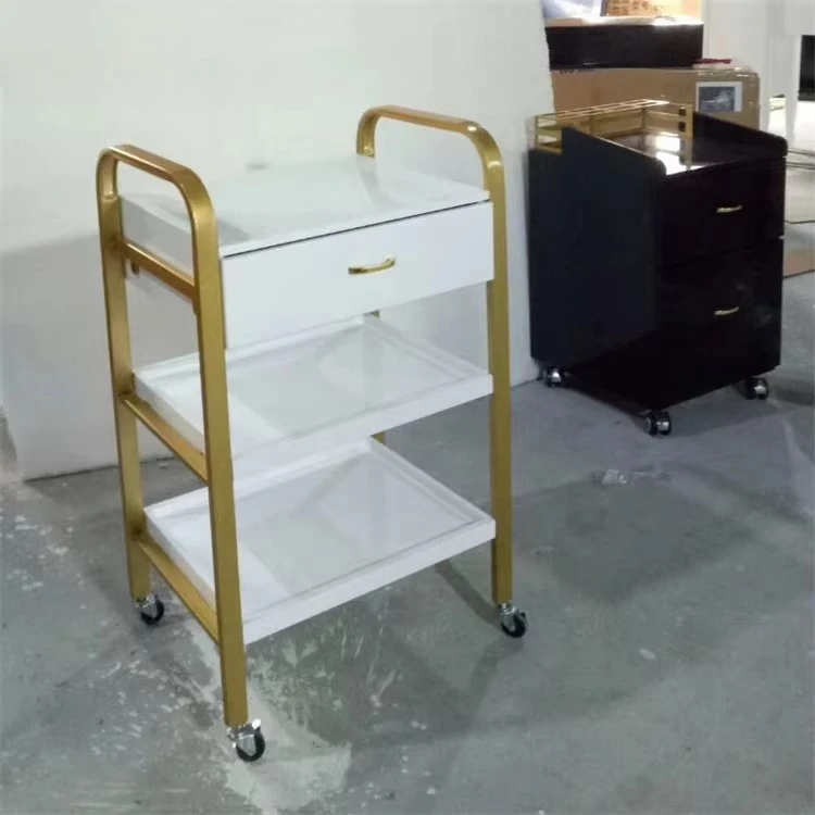 Salon Furniture Equipment White Black Gold Beauty Case Metal Trolley Manicure Spa Pedicure Tool Cart with Wheels