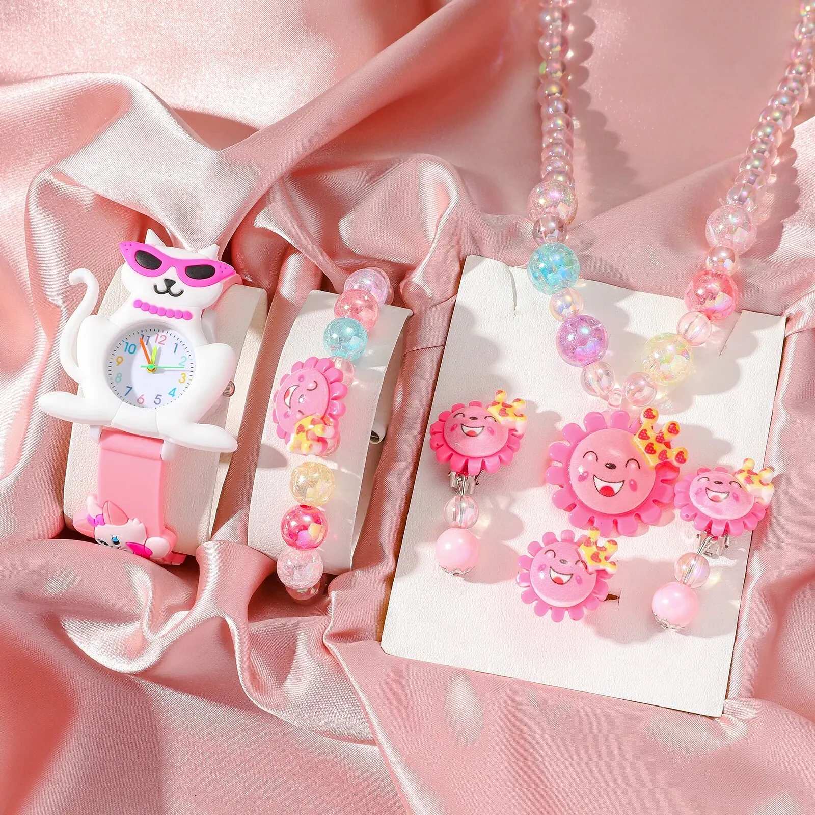 Fashion Simple Silicone Cat Children's Quartz Watch Set