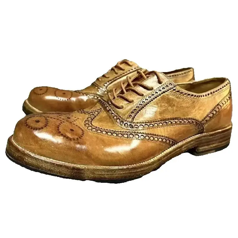 

Goodyear Handmade British Retro Genuine Leather Sole High-End Horse Leather Men's Vantage Derby Brogue Dress Shoes