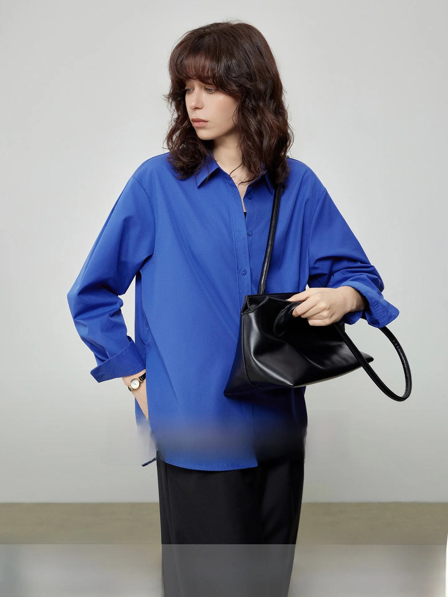 

Blue Fantasy Anti-Wrinkle Iron-Free Pure Cotton Women's Casual Loose Shirt Commute Top Breathable Long Sleeve Flip Collar