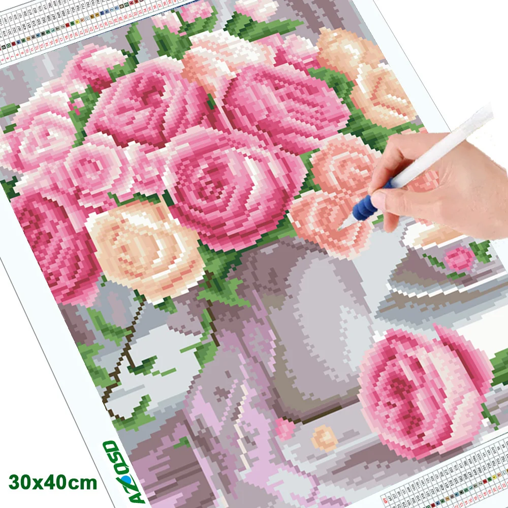 AZQSD Diamond Embroidery Rose Handmade Mosaic Flower Cross Stitch Kits Home Decoration Full Square Drill Rhinestones Sale