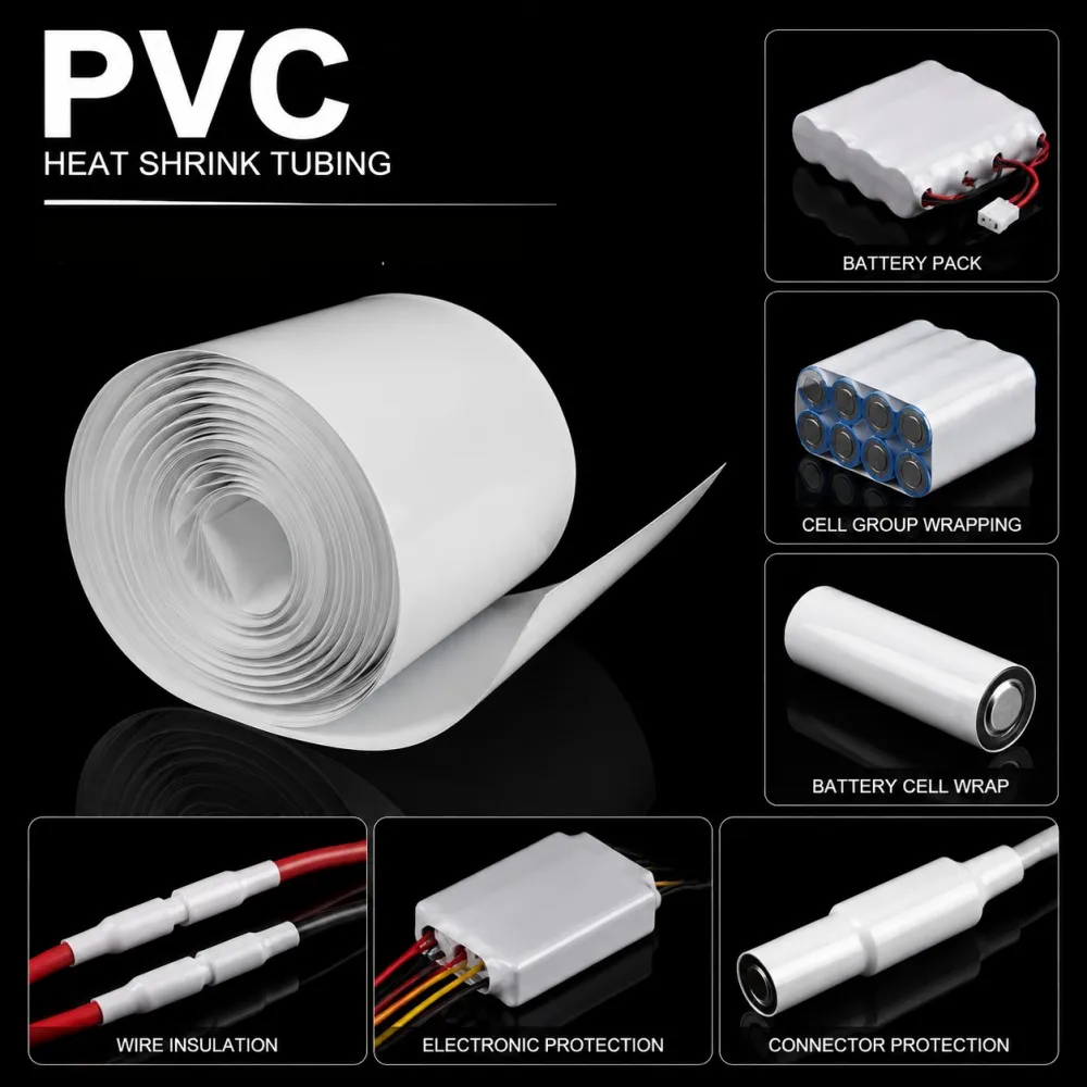White 18650 Lithium Battery PVC Heat Shrink Wrap Film 30-100mm Width Insulation Flame Packaging Protection Lithium Battery Film